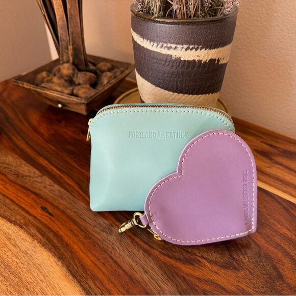 Portland Leather Handbags - Portland Leather Bundle Mint Luna Pouch Lavender Heart Charm Makeup Bag NEW